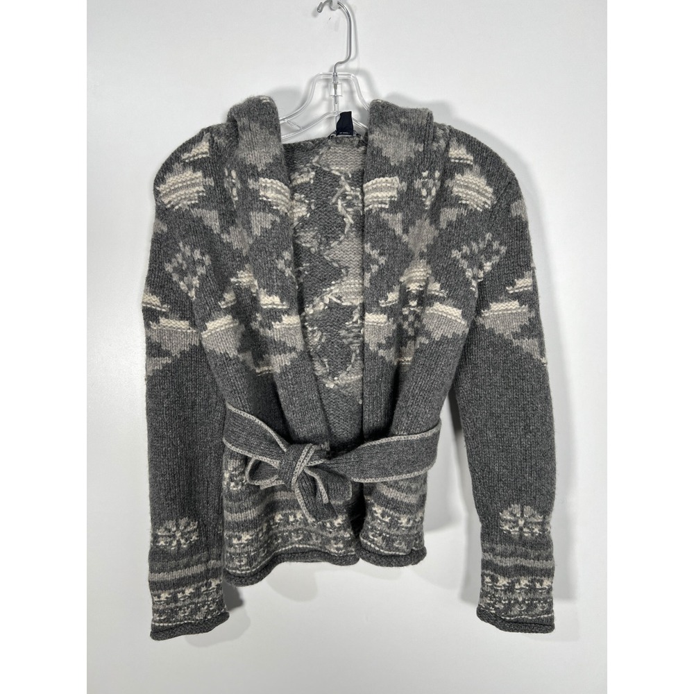 Y2K Gap Gray Fair Isle Lambswool Hooded Cardigan Sweater Cabin Boho Medium